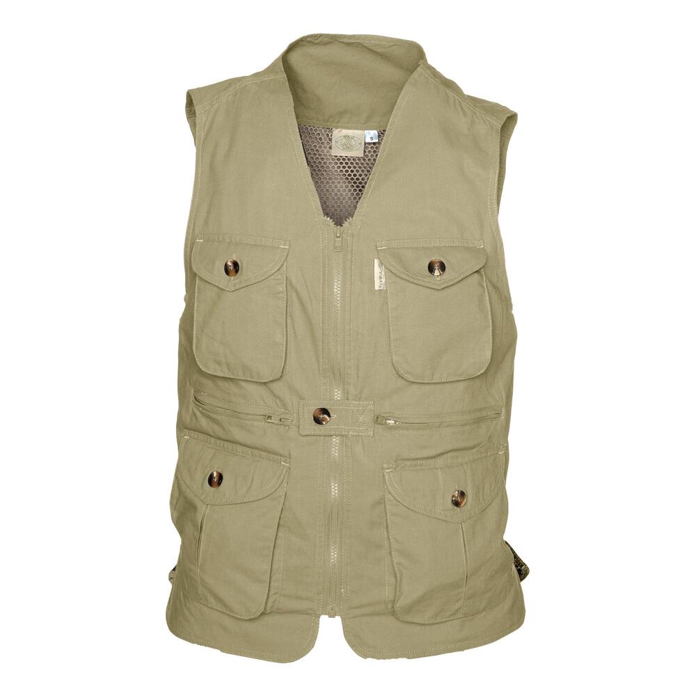 Tag Safari Mens Vent Back Livingstone Vest Size 2XL Khaki Tan Mesh Lined Utility